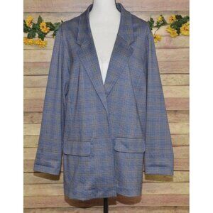 NWT Liverpool Boyfriend Blazer Womens 2X Blue Khaki Plaid Jacket Academia Preppy